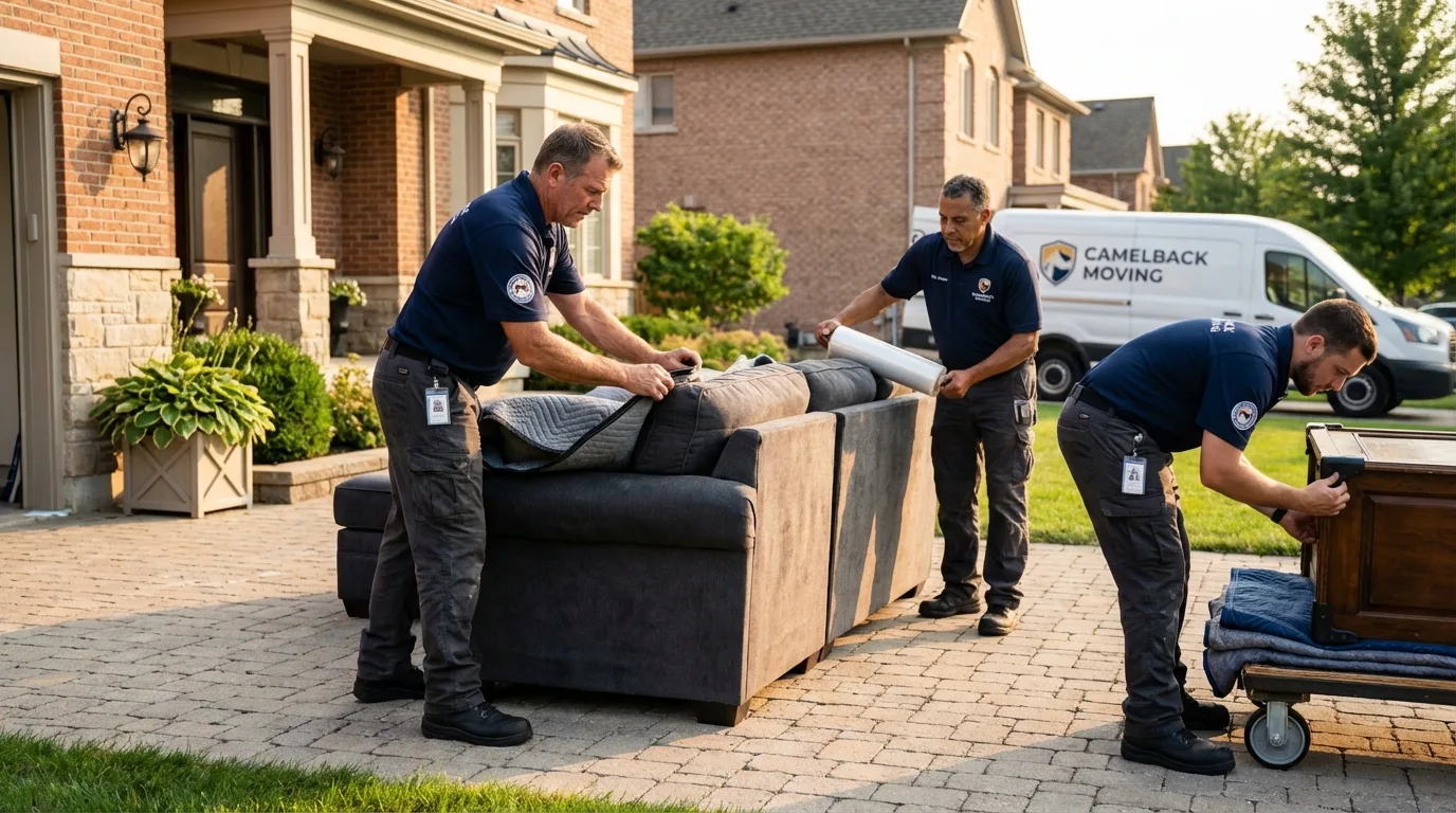 Large estate moving crew wrapping furniture in Oberlin, OH