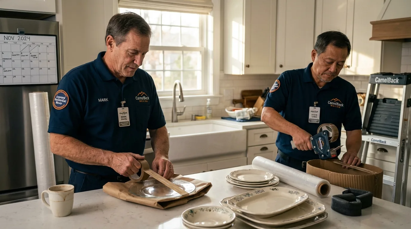 Professional crew packing kitchen dishware in Oberlin, OH